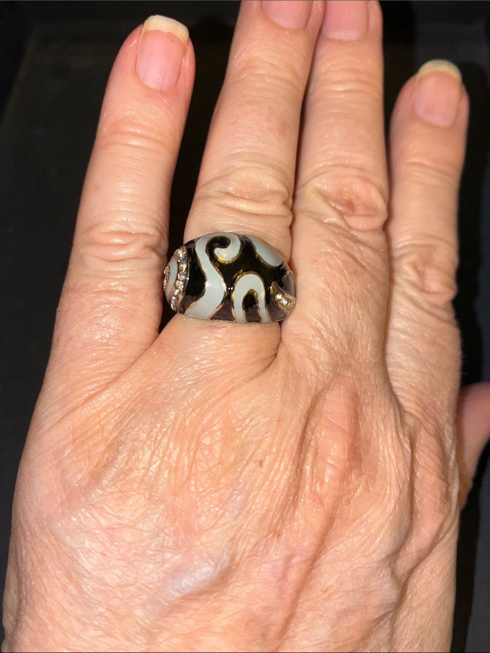 Black and Light Blue Swirl Enamel Dome Stretch Ring